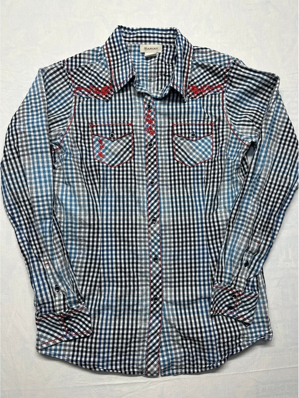 Ariat Embroidered Gingham Plaid Western Button-Up Shirt Women's Medium